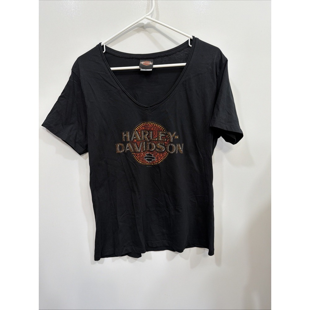 HARLEY DAVIDSON Bravado 2XL Black V-Neck Tee Rhinestones Knoxville